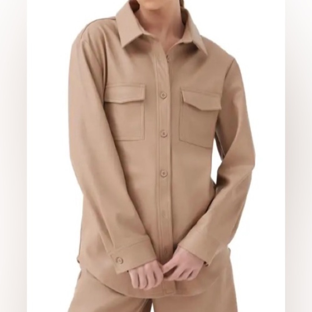 4TH & RECKLESS LISSA Faux Leather Snap Button Up Shirt Jacket XL Beige NWT